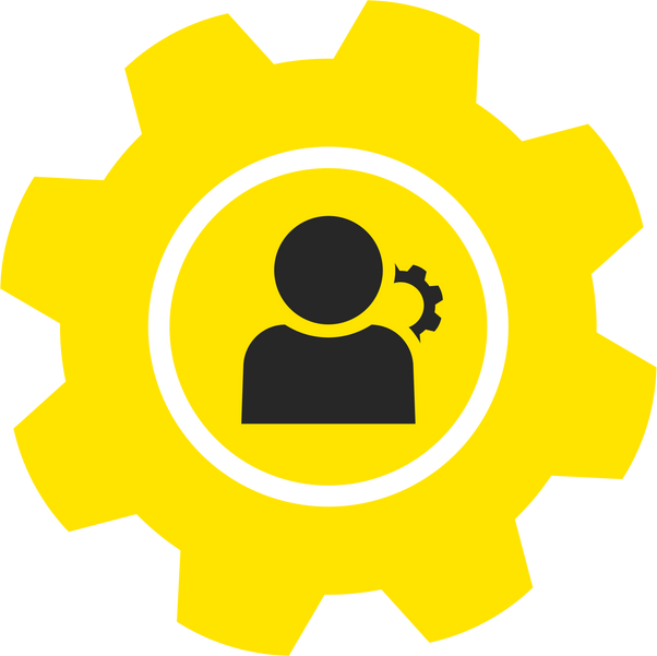 yellow cog gear setting icon and person profile